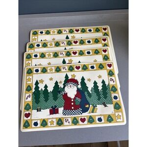 Lot of 4 Vintage CSC Vinyl Christmas Place Mats Santa Clause quilt style